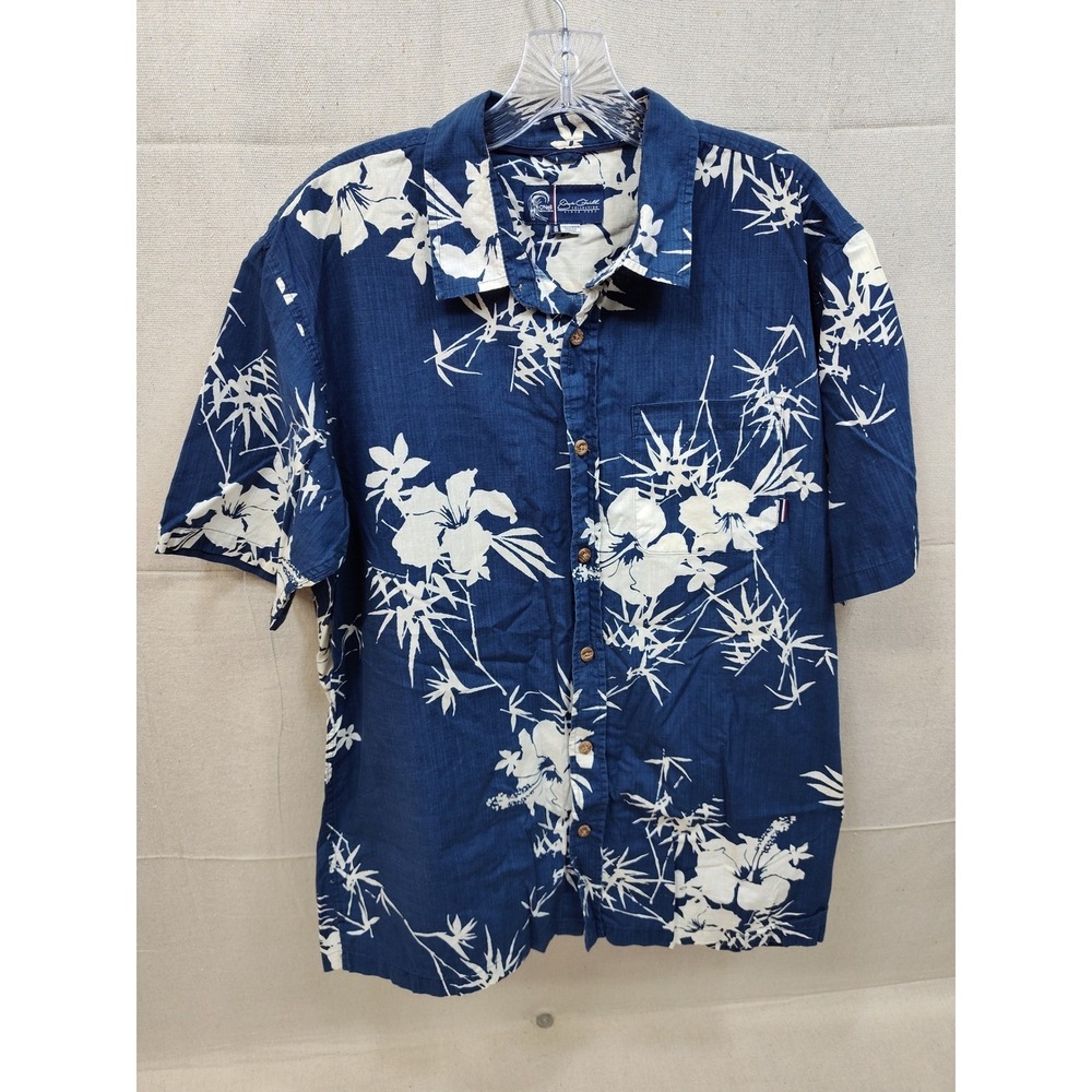 Jack O'Neill Men Medium Blue Floral Hibiscus Bamboo Button Up Shirt Short Sleeve